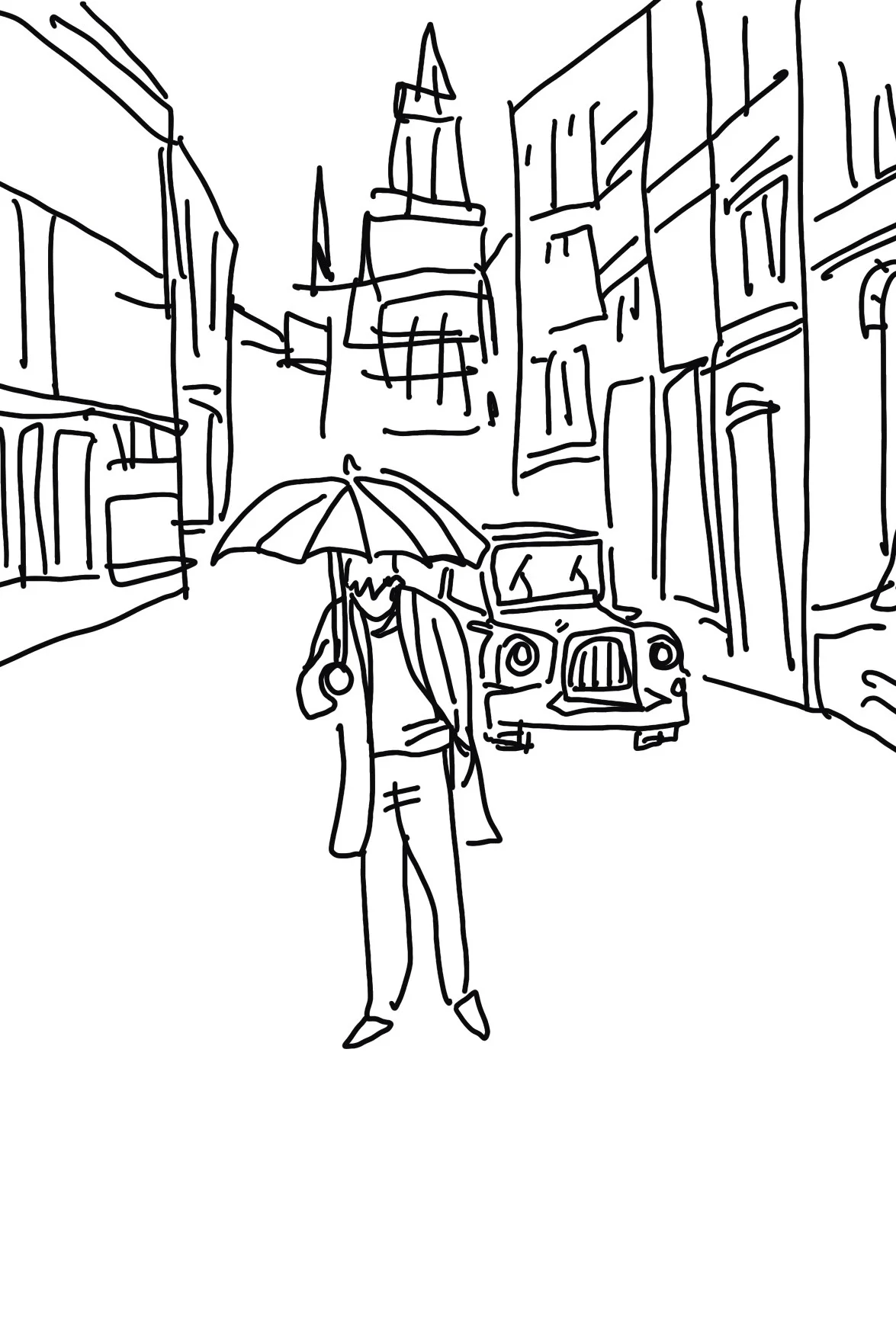 Rainy Streets and Umbrellas