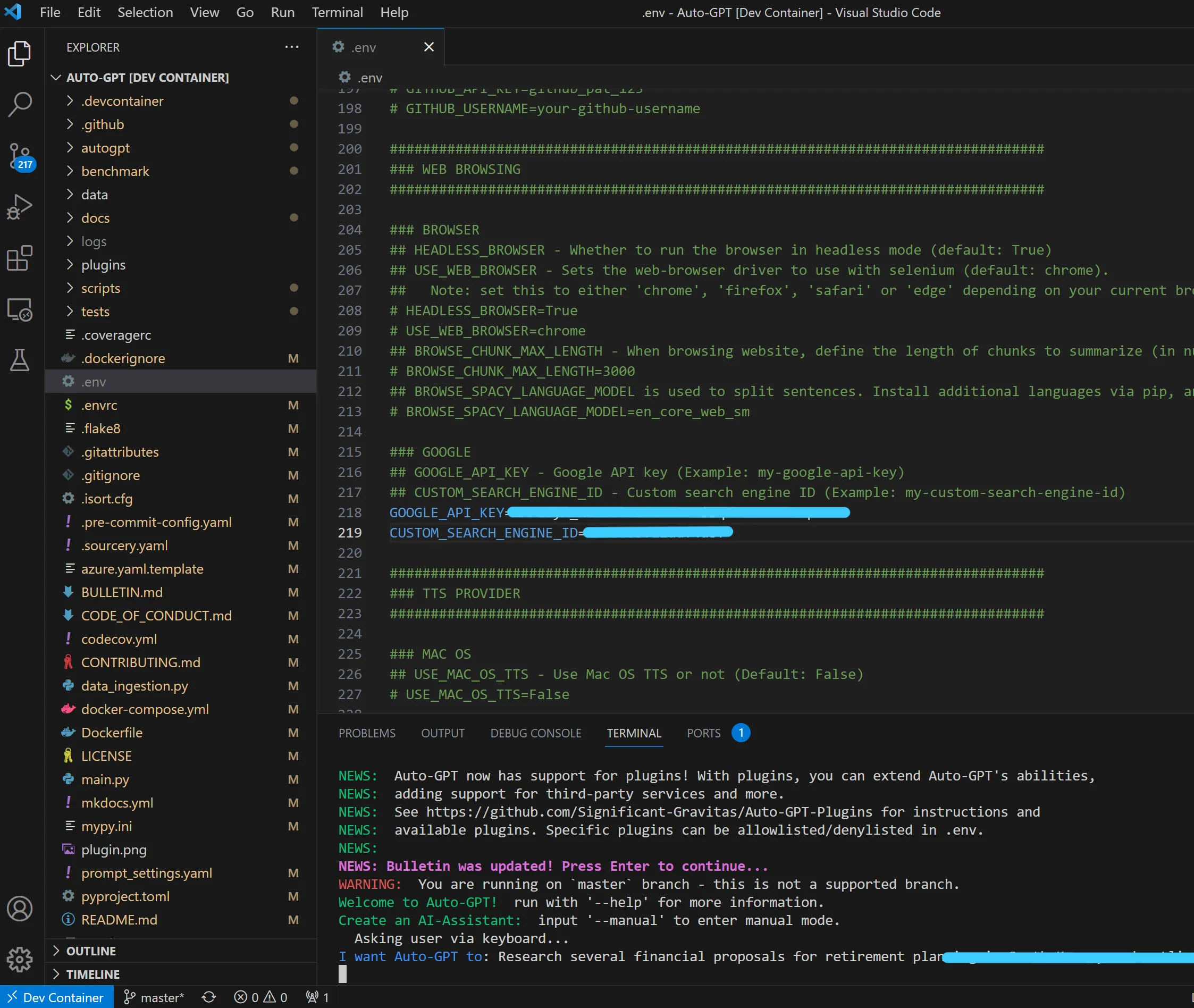 AutoGPT and the Dev Container